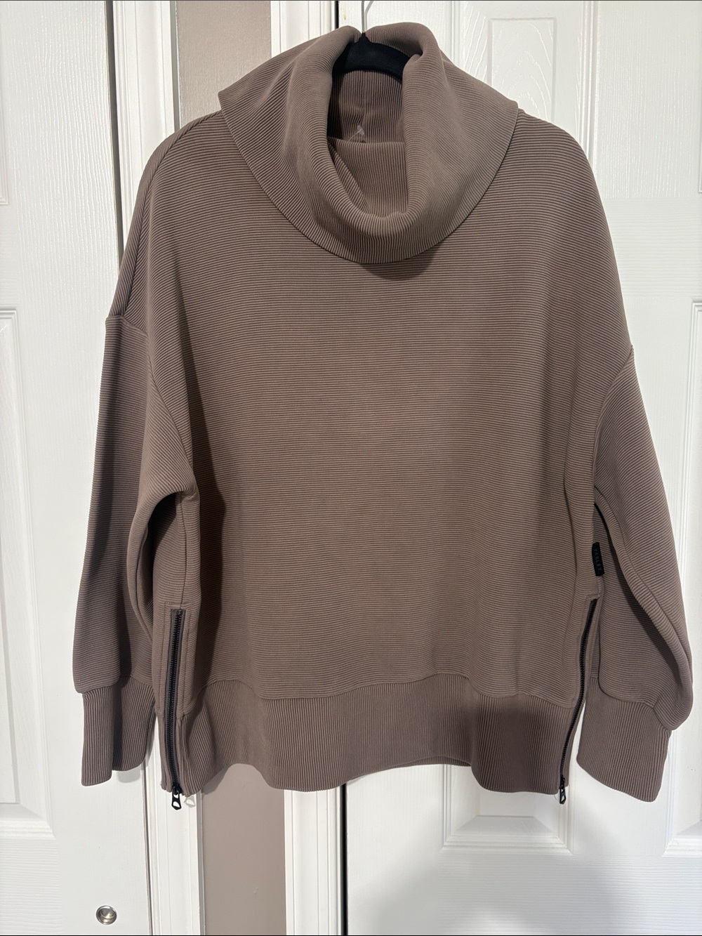 Varley Taupe Cowl Neck Pullover Sweater